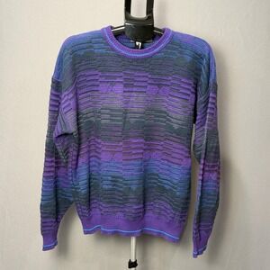 Vintage Ash Creek Sweater Mens XL Purple Geometric Textured Knit Pullover 80s